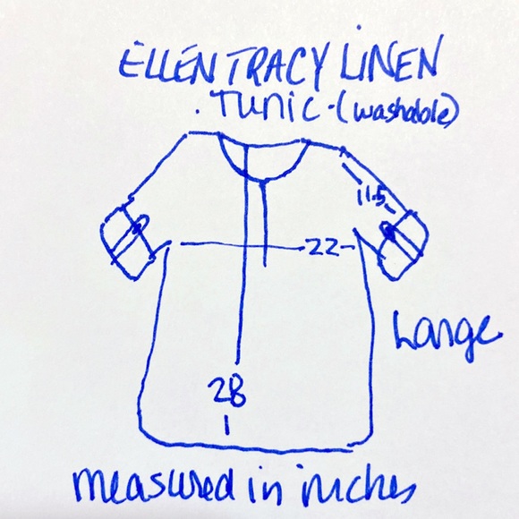 Ellen Tracy Washable Linen Tunic. Blue & White. Large. Like New. - Picture 6 of 7